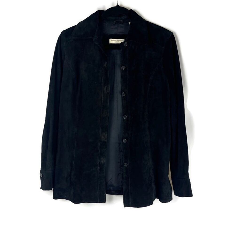 VTG Women’s Suede Overshirt Jacket Western Indie Cowgirl 90s Black Small